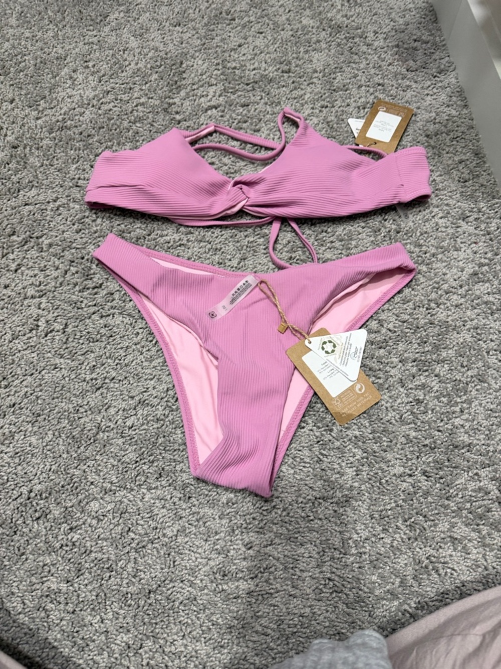Ribbed Twist-Front Bikini Set in Light Pink